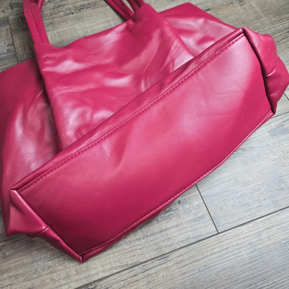 Neiman Marcus Berry Red Vegan Leather Slouchy Tote Bag Pouch Soft Quiet Luxury